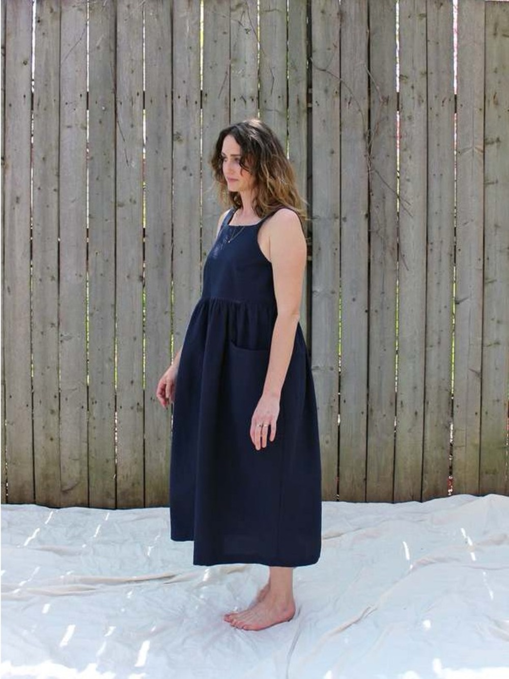 Ursa Minor Odette dress navy blue cotton seersucker XS